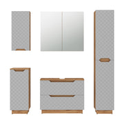 Vicco Set di mobili da bagno Rovere/grigio con struttura in piastrelle 5 parti