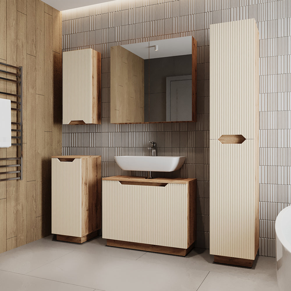 Vicco Set di mobili da bagno Rovere/cashmere a righe 5 parti