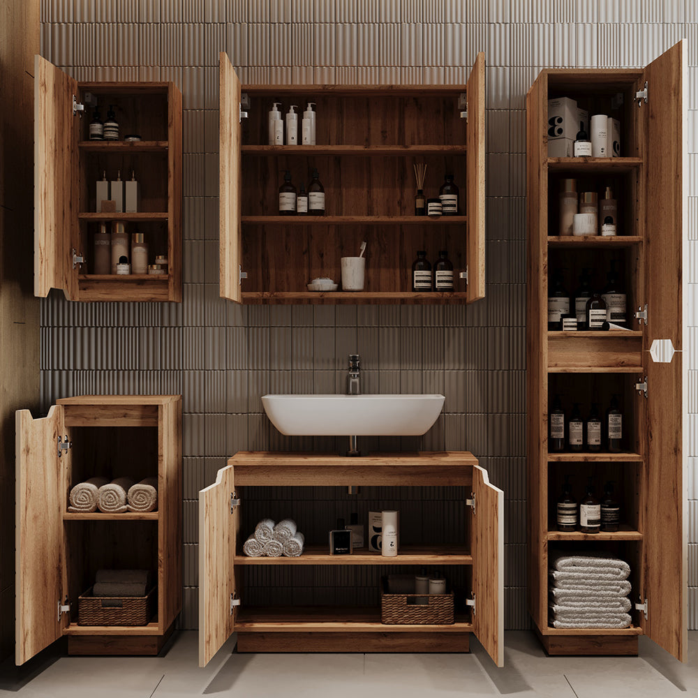 Vicco Set di mobili da bagno Rovere/cashmere a righe 5 parti