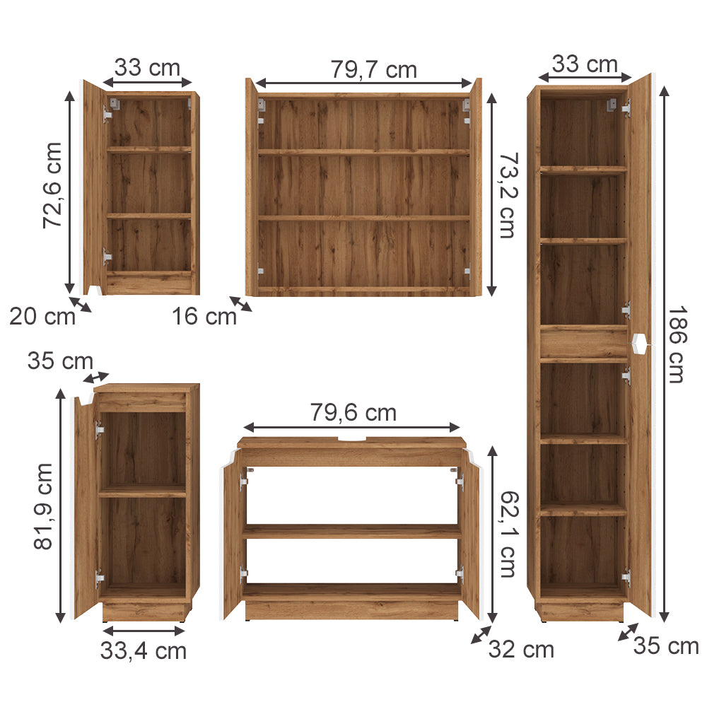 Vicco Set di mobili da bagno Rovere/bianco a strisce 5 parti
