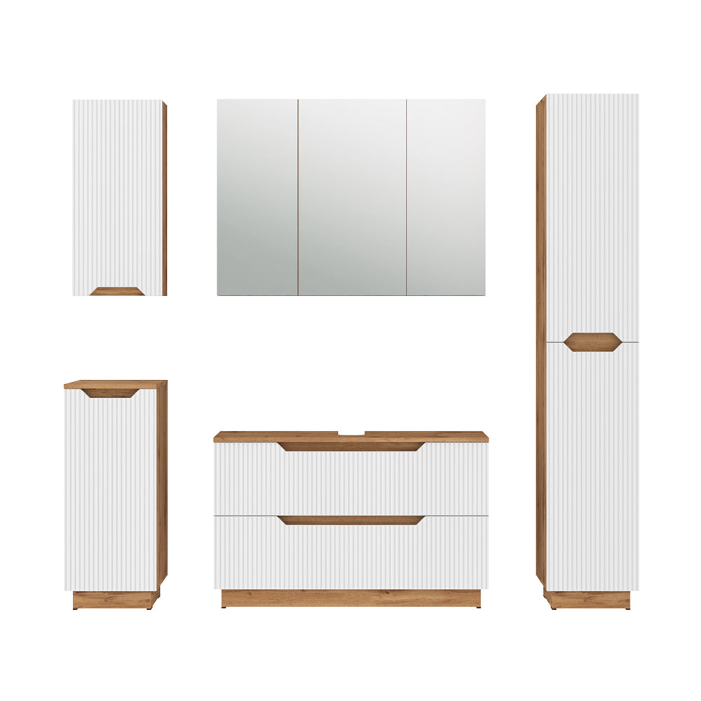 Vicco Set di mobili da bagno Rovere/bianco a strisce 5 parti