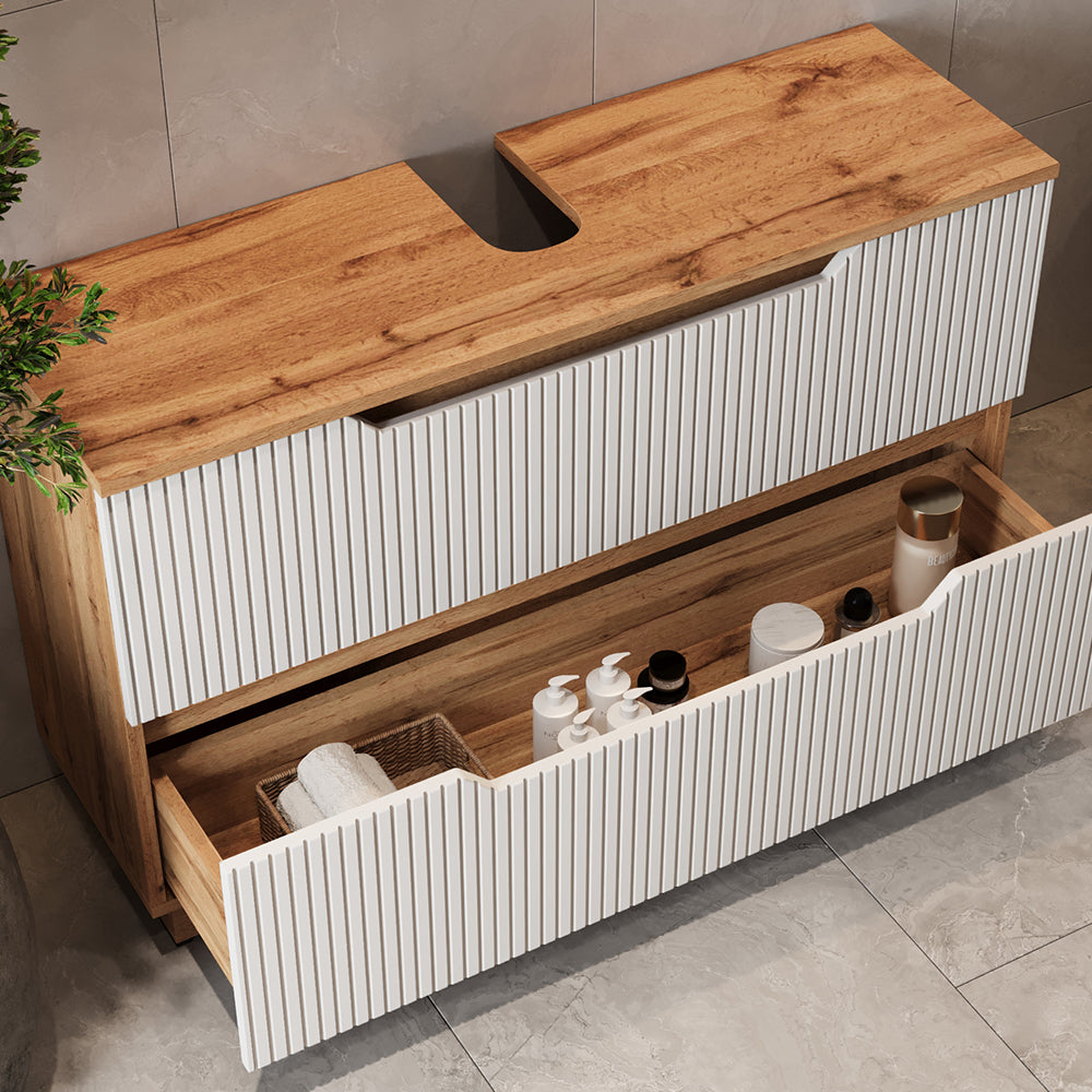 Vicco Set di mobili da bagno Rovere/bianco a strisce 5 parti