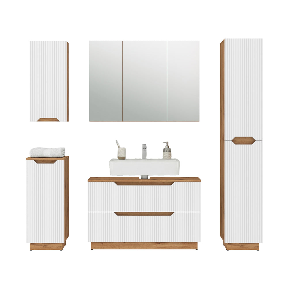 Vicco Set di mobili da bagno Rovere/bianco a strisce 5 parti