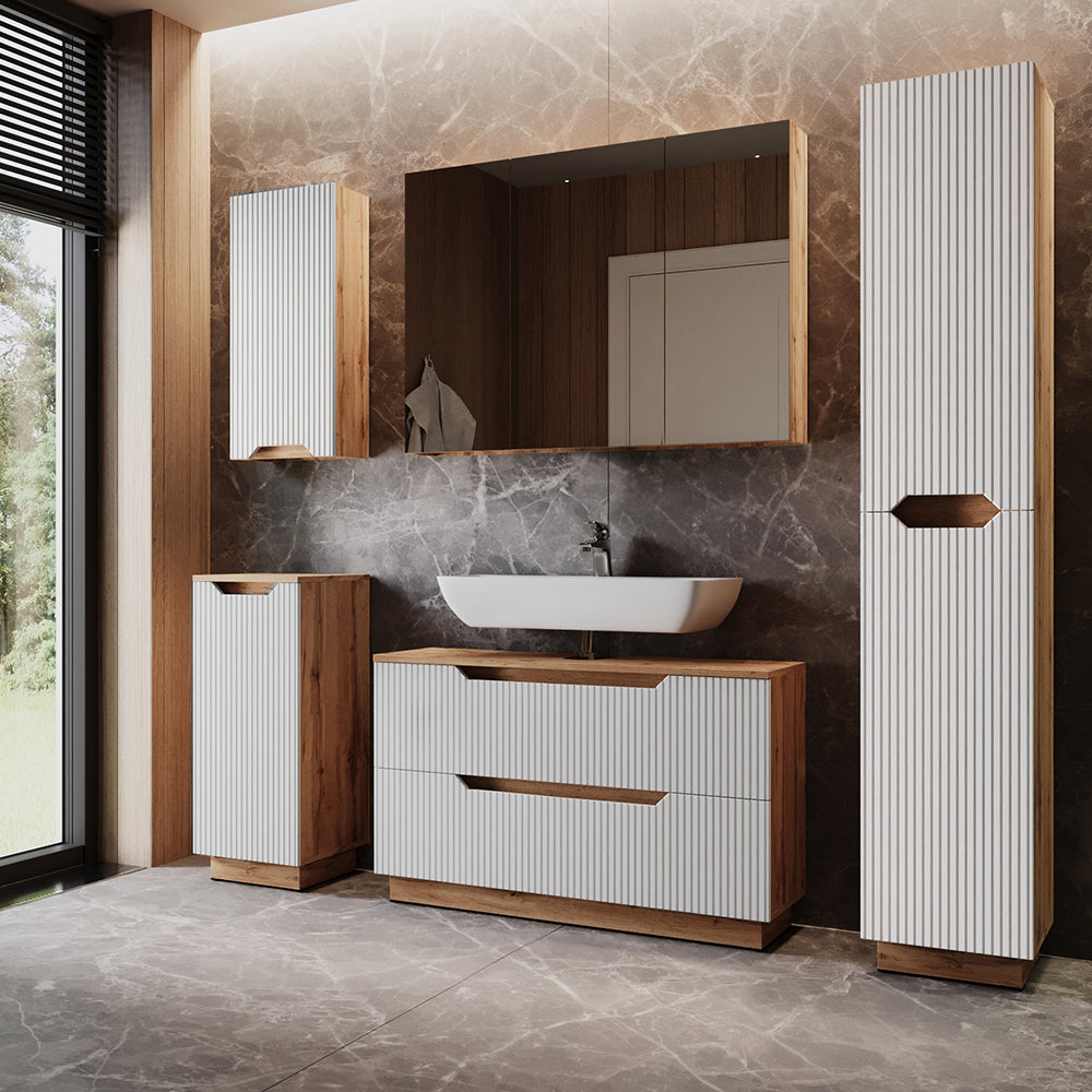 Vicco Set di mobili da bagno Rovere/bianco a strisce 5 parti
