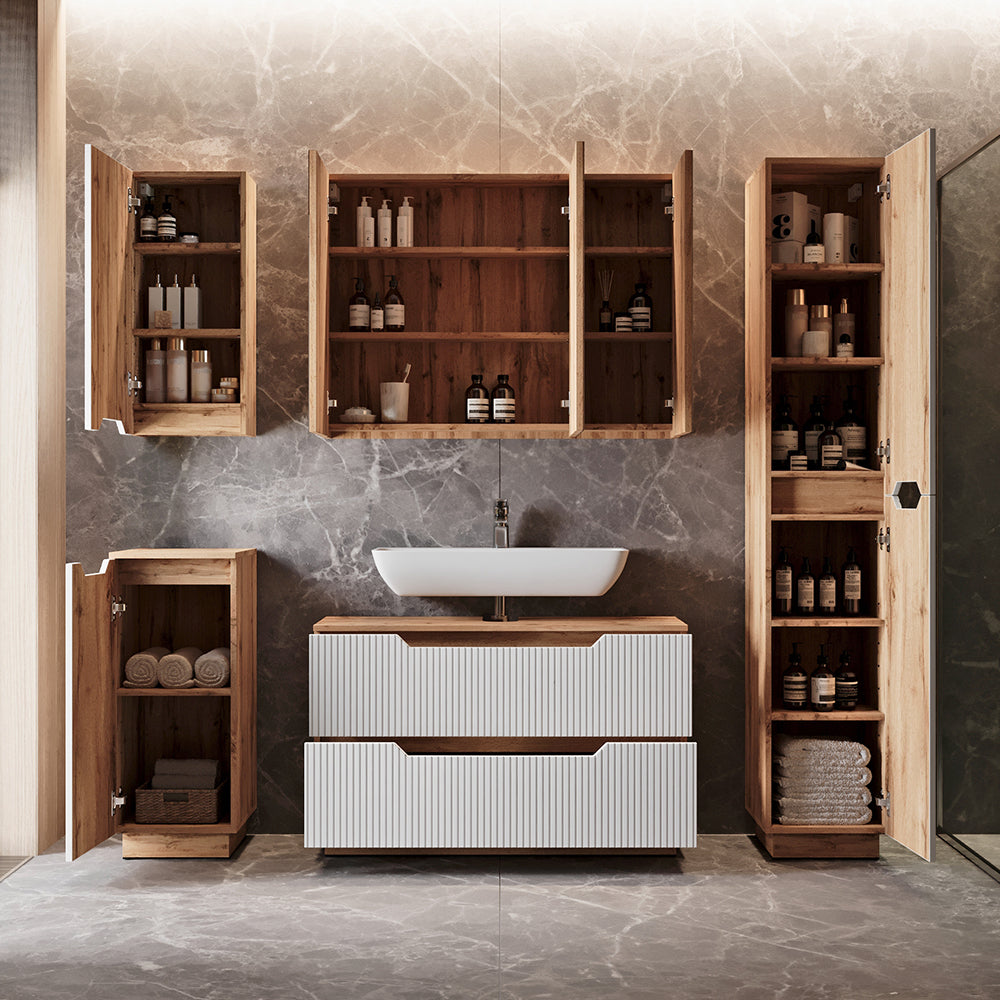 Vicco Set di mobili da bagno Rovere/bianco a strisce 5 parti