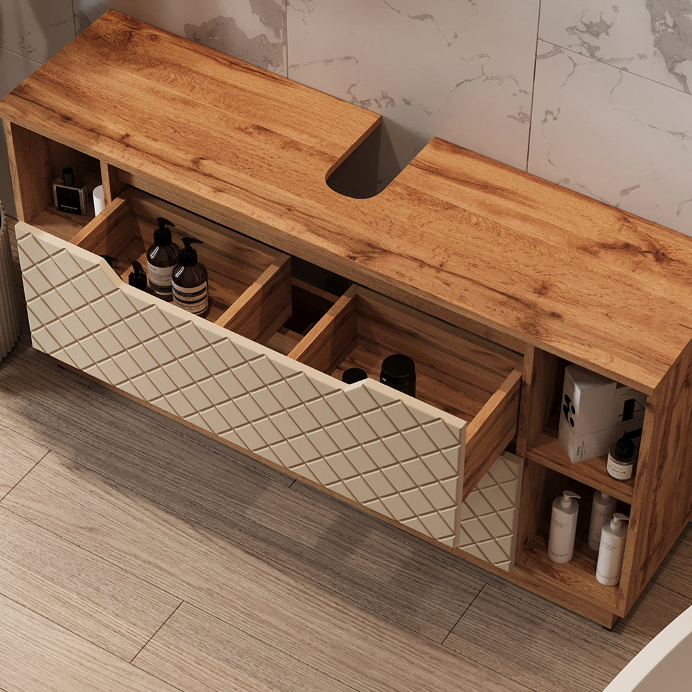 Vicco Set di mobili da bagno Rovere/cashmere con struttura in piastrelle 5 parti