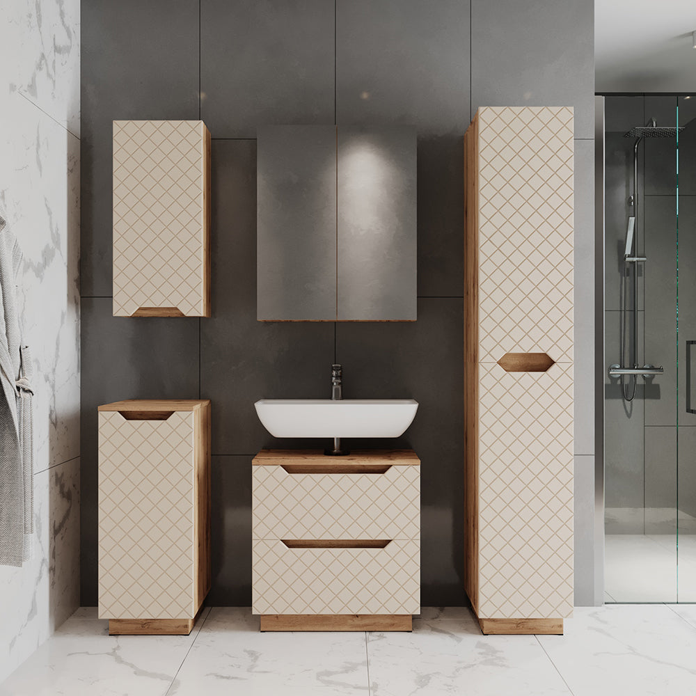 Vicco mobile bagno Rovere/cashmere con struttura in piastrelle 20 x 72.6 cm