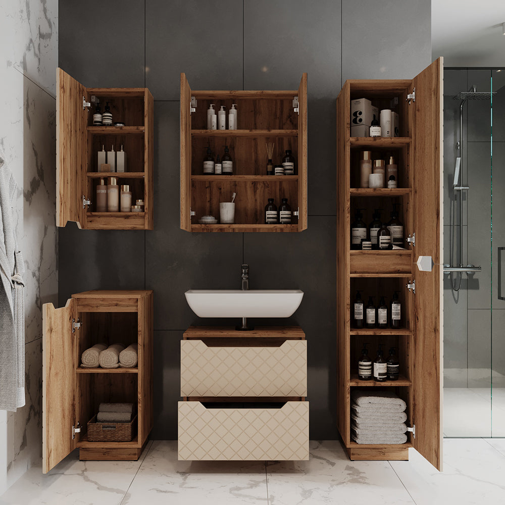 Vicco mobile bagno Rovere/cashmere con struttura in piastrelle 20 x 72.6 cm