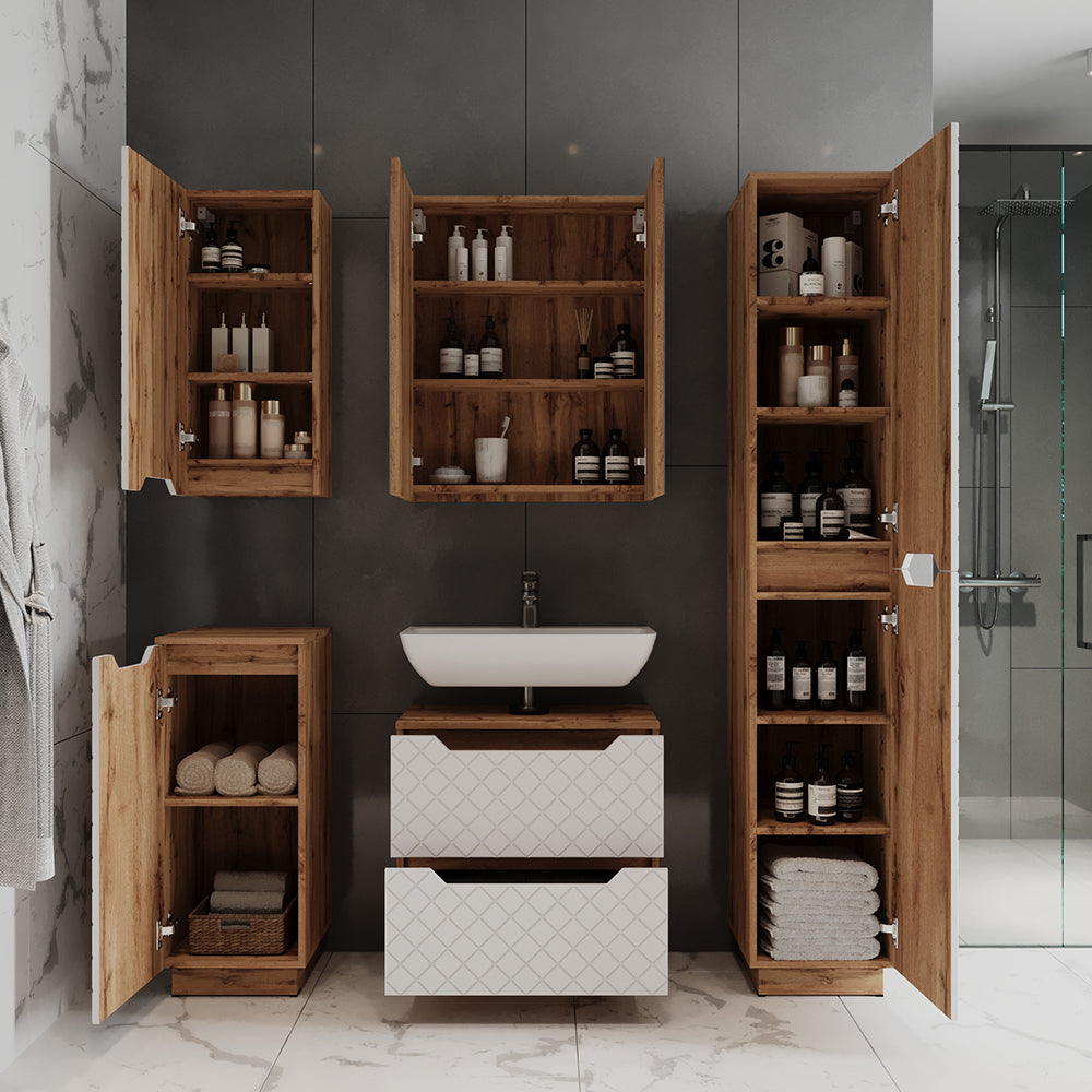 Vicco mobiletto bagno Rovere/bianco con struttura in piastrelle 33.4 x 81.9 cm