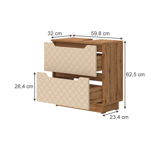 Vicco Mobile sottolavabo per bagno Rovere/cashmere con struttura in piastrelle 59.8 x 62.5 cm con 2 cassetti