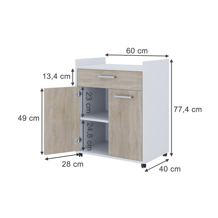 Vicco Contenitore per rotoli Bianco/Sonoma 60 x 40 cm con cassetti