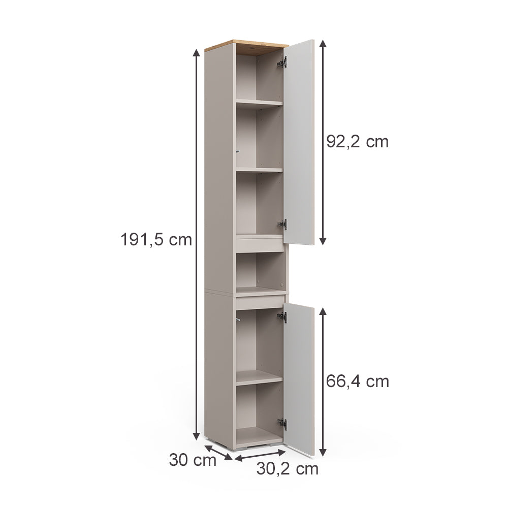 Vicco Armadio per il bagno Cashmere/Artigianale 30.2 x 191.5 cm con 2 porte