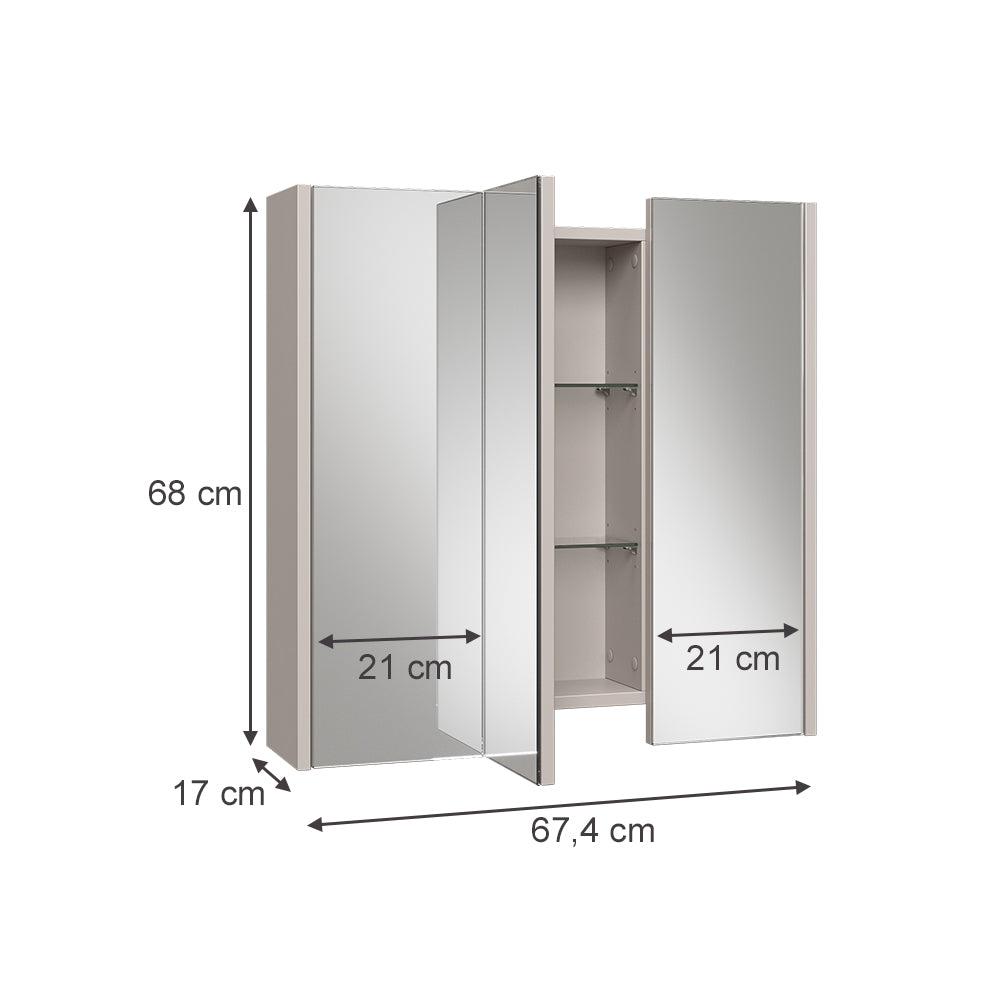 Vicco Specchio contenitore bagno Cachemire 67.4 x 68 cm con 3 porte a specchio