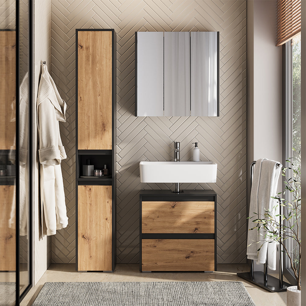 Vicco Set di mobili da bagno Antracite/Artisan 3 parti