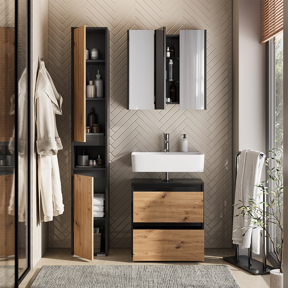 Vicco Set di mobili da bagno Antracite/Artisan 3 parti