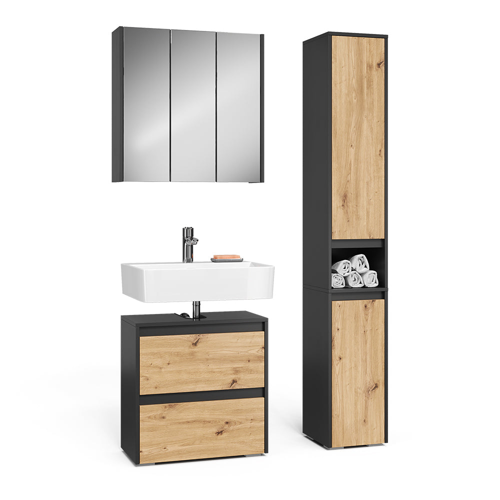 Vicco Set di mobili da bagno Antracite/Artisan 3 parti