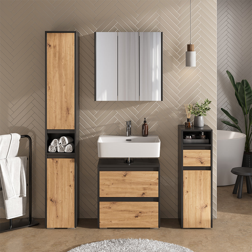 Vicco Set di mobili da bagno Antracite/Artisan 3 parti