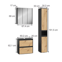 Vicco Set di mobili da bagno Antracite/Artisan 3 parti