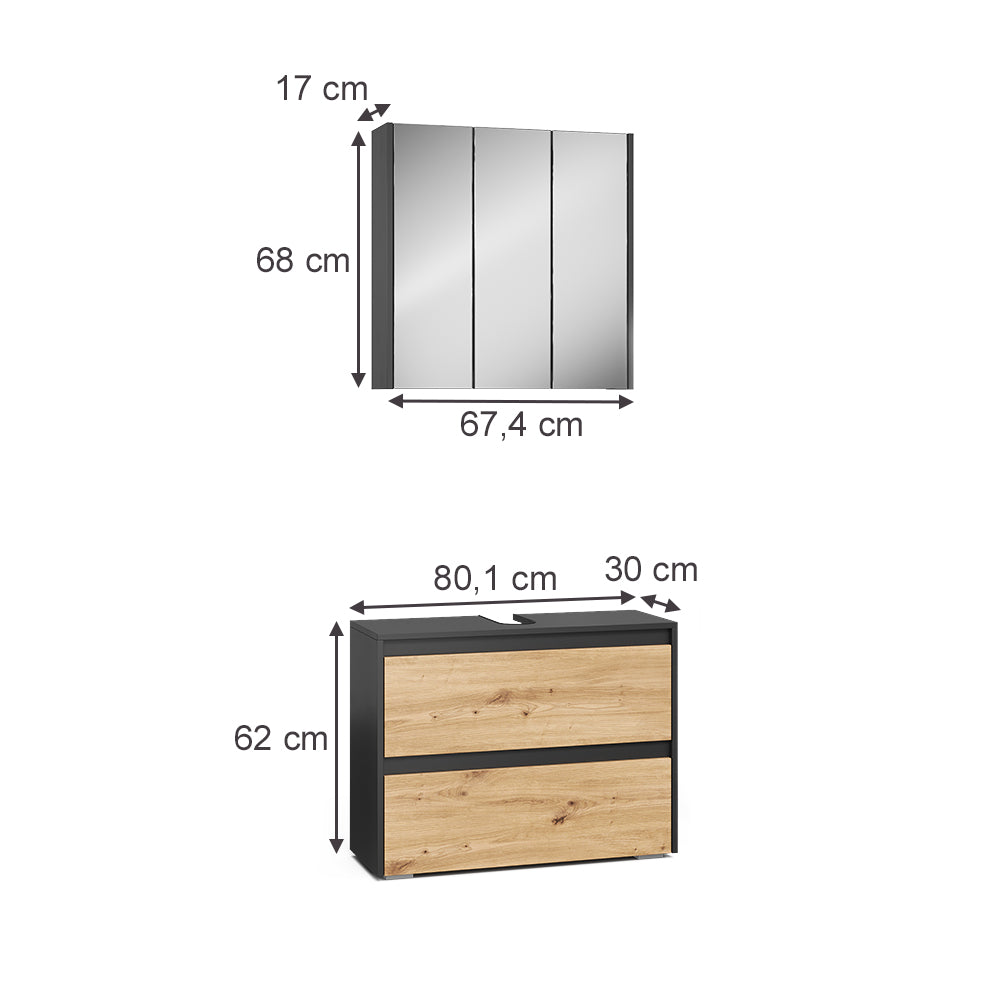 Vicco Set di mobili da bagno Antracite/Artisan 2 parti