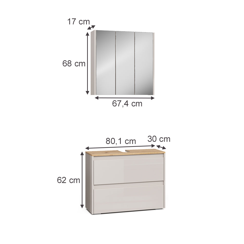 Vicco Set di mobili da bagno Cashmere/Artigianale 2 parti