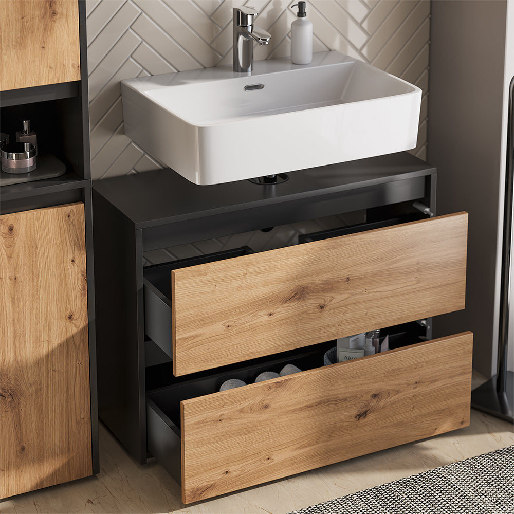 Vicco Set di mobili da bagno Antracite/Artisan 3 parti