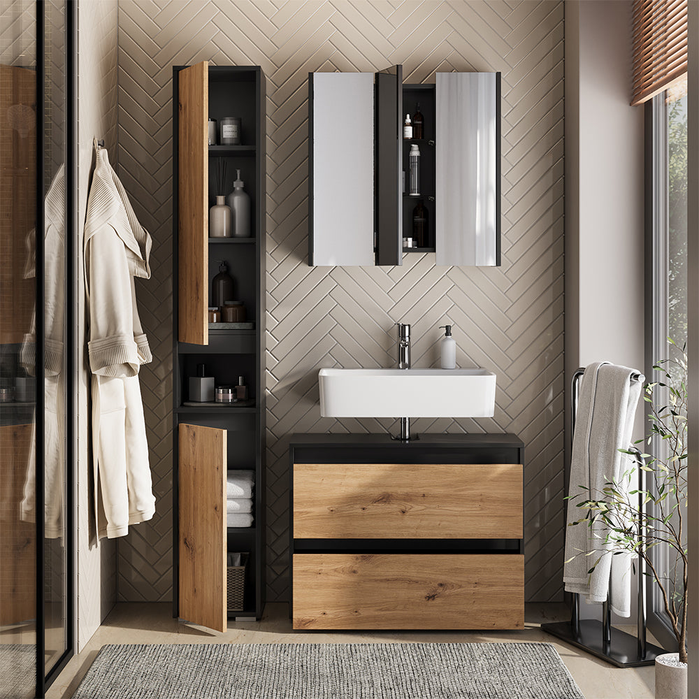 Vicco Set di mobili da bagno Antracite/Artisan 3 parti