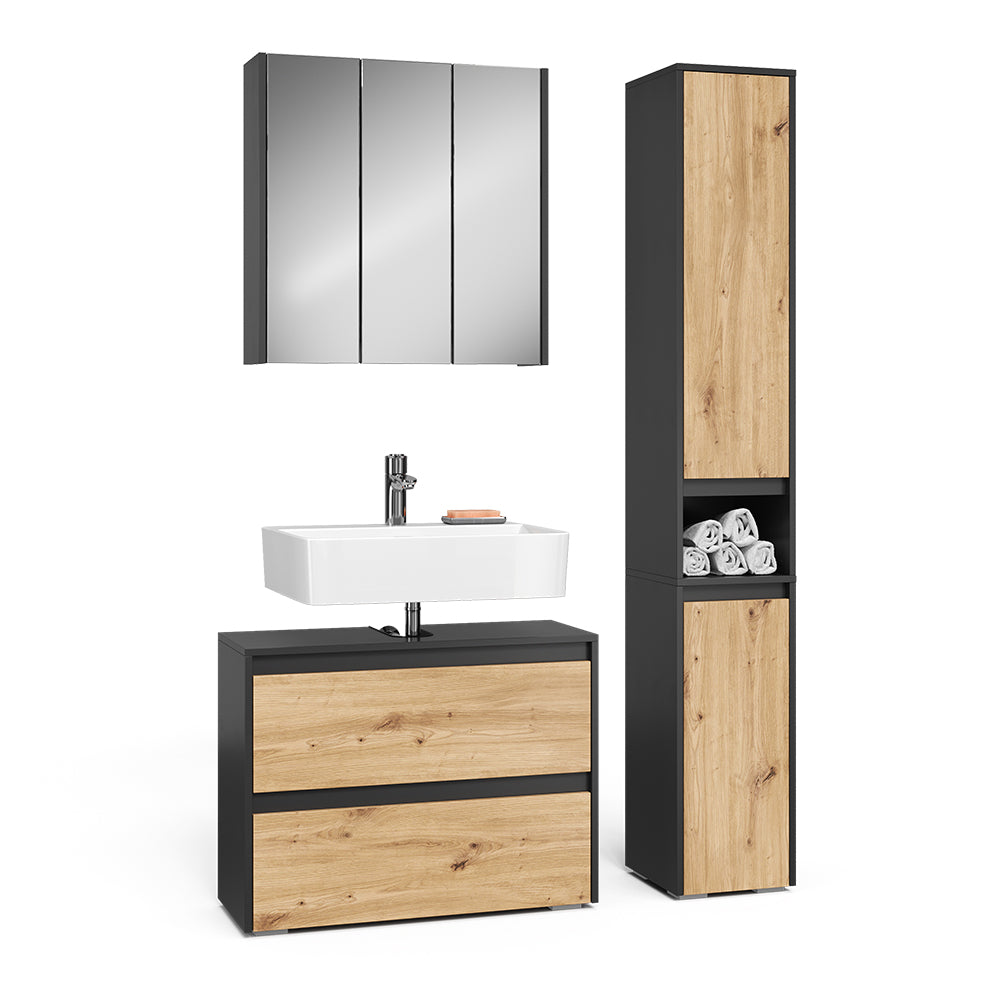 Vicco Set di mobili da bagno Antracite/Artisan 3 parti
