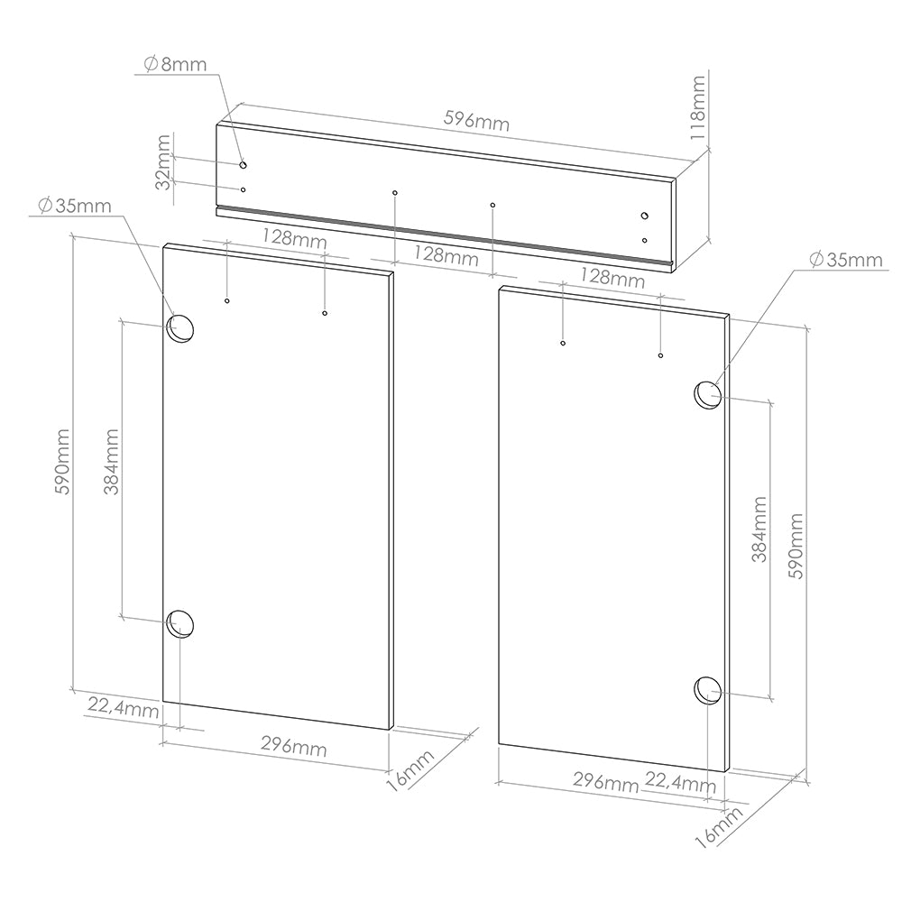 Vicco Frontale cucina Nero lucido 59.2 x 70.8 cm frontale del mobile per mobile base con cassetti