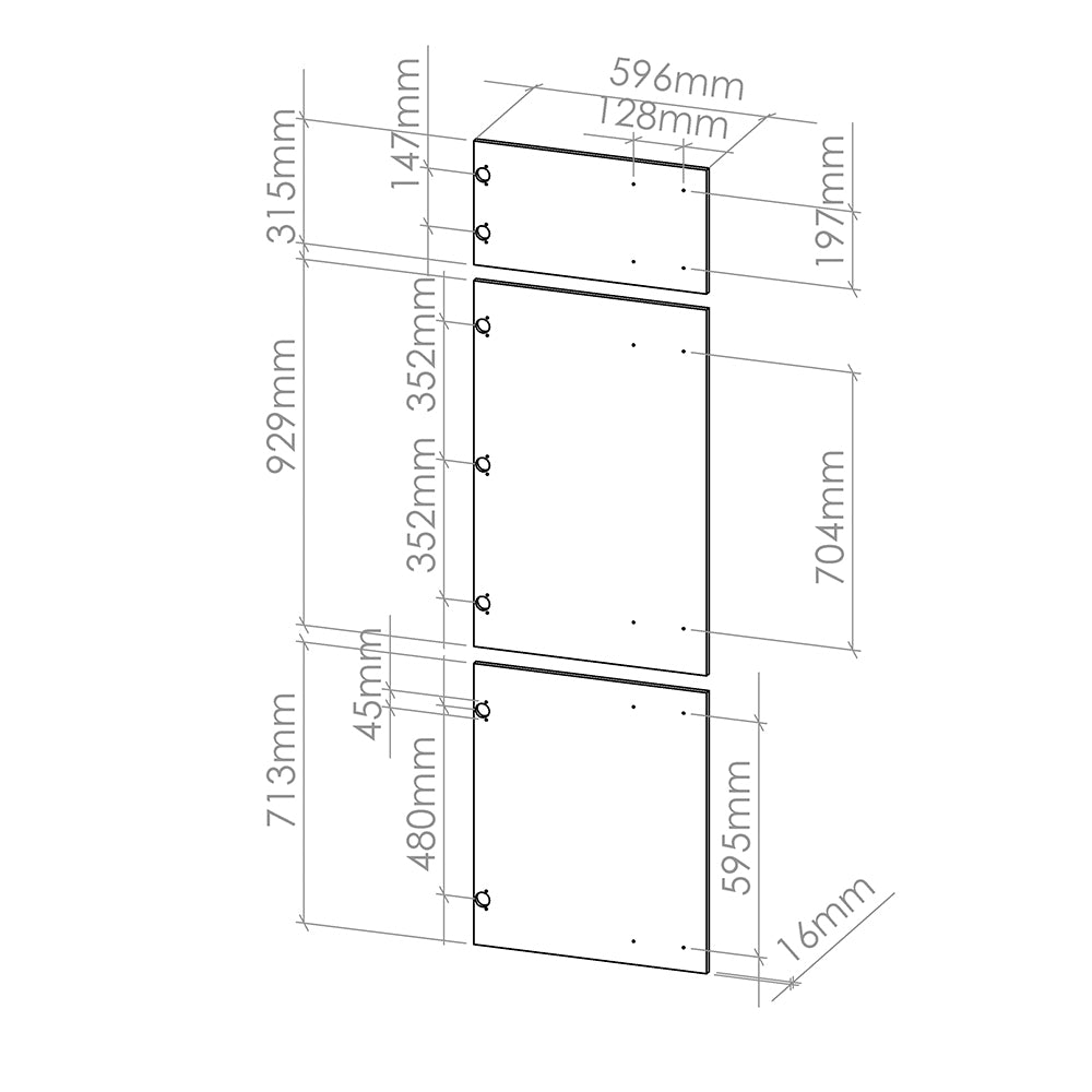 Vicco Frontale cucina Calcestruzzo nero 59.6 x 196 cm frontale del mobile per mobile per frigorifero