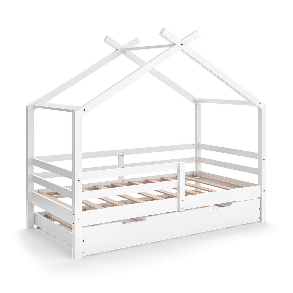 Vitalispa Letto montessori bambini Bianco 160 x 80 cm con letto ospite estraibile