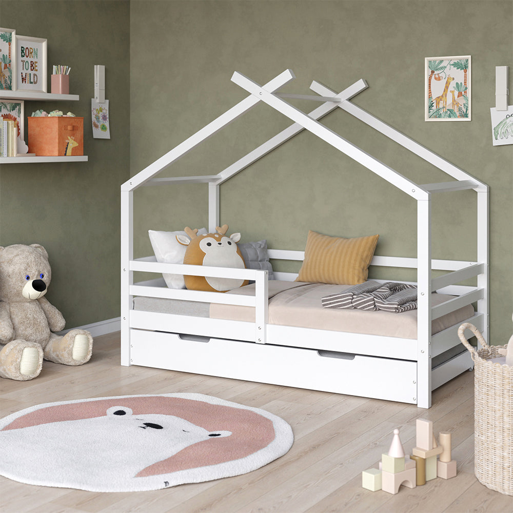 Vitalispa Letto montessori bambini Bianco 160 x 80 cm con letto ospite estraibile