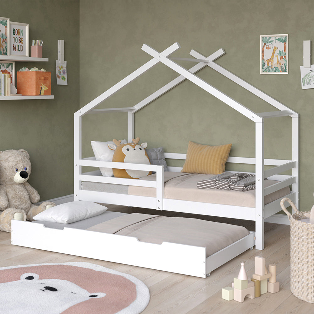 Vitalispa Letto montessori bambini Bianco 160 x 80 cm con letto ospite estraibile