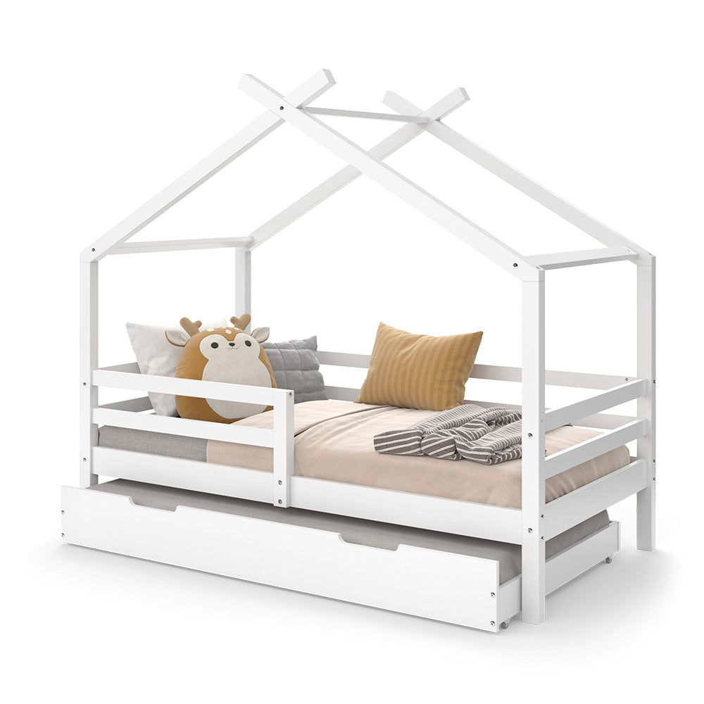 Vitalispa Letto montessori bambini Bianco 160 x 80 cm con letto ospite estraibile