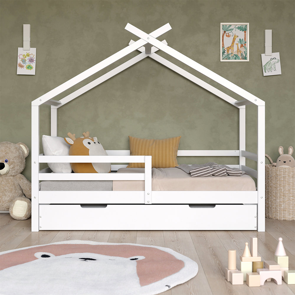 Vitalispa Letto montessori bambini Bianco 160 x 80 cm con letto ospite estraibile