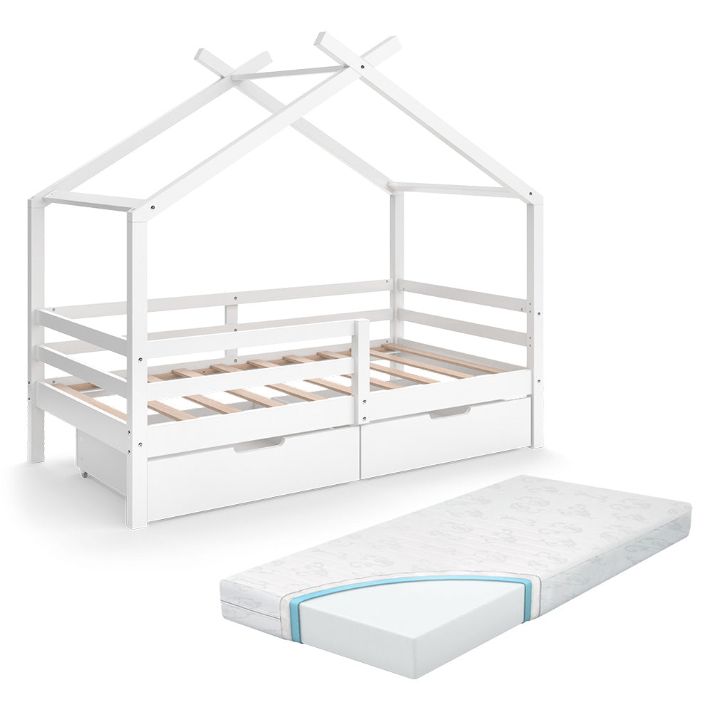 Vitalispa Letto montessori bambini Bianco 160 x 80 cm con box e materasso