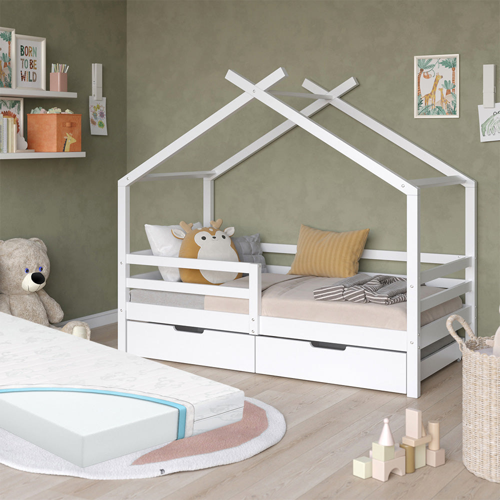 Vitalispa Letto montessori bambini Bianco 160 x 80 cm con box e materasso