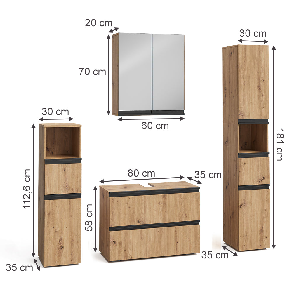 Vicco Set di mobili da bagno Artigiano 4 parti