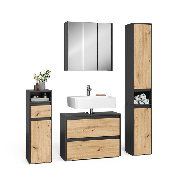 Vicco Set di mobili da bagno Antracite/Artisan 4 parti