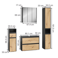 Vicco Set di mobili da bagno Antracite/Artisan 4 parti