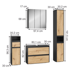 Vicco Set di mobili da bagno Antracite/Artisan 4 parti