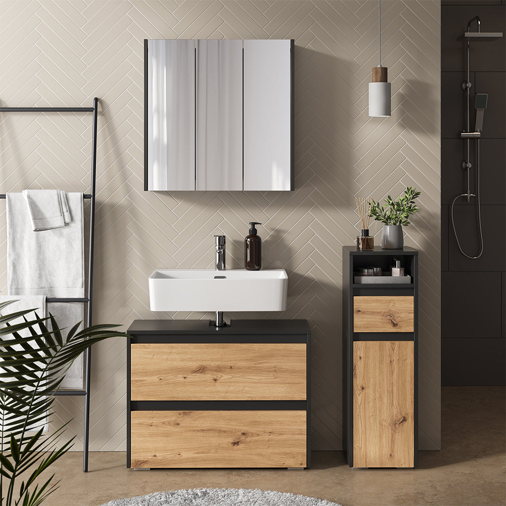 Vicco Set di mobili da bagno Antracite/Artisan 3 parti