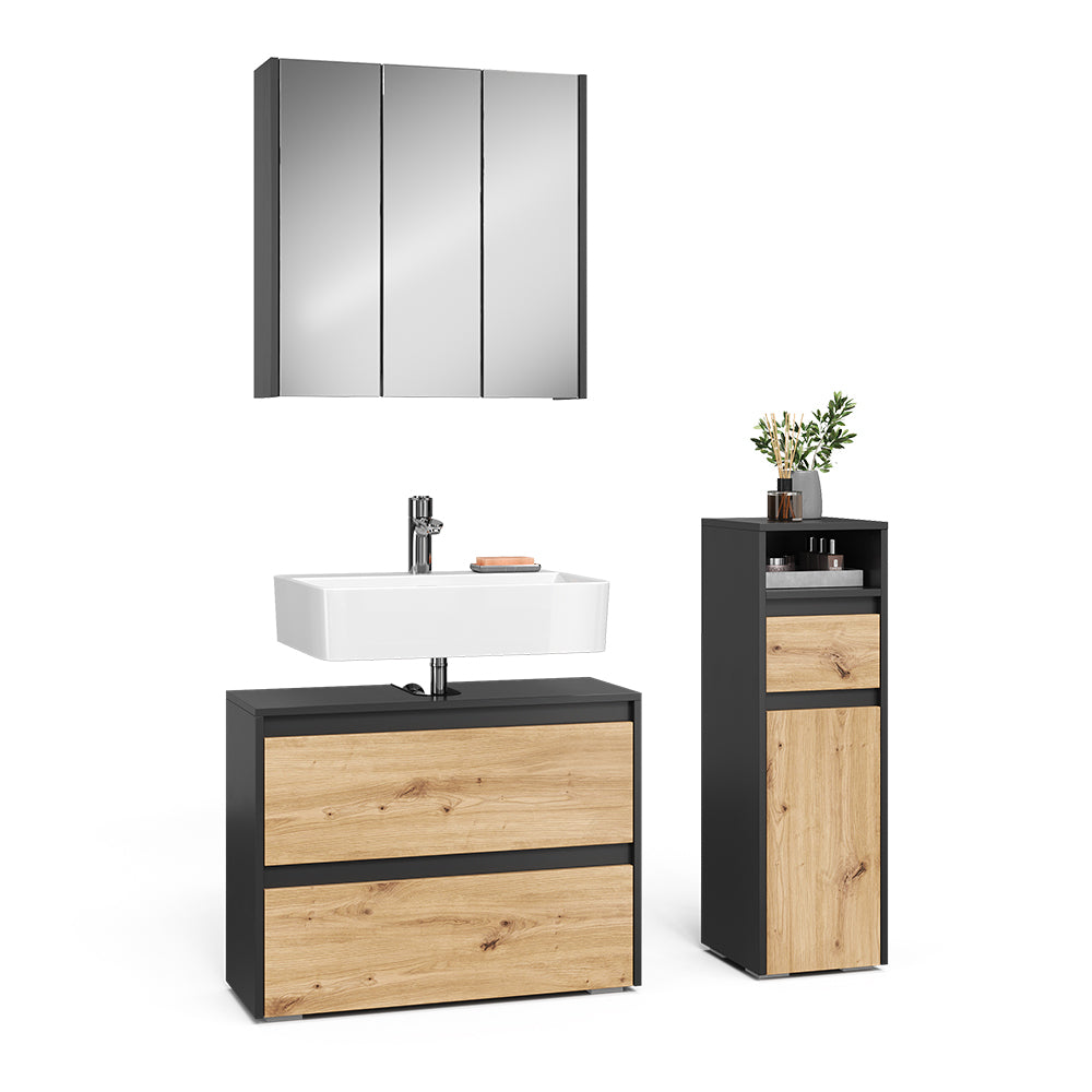 Vicco Set di mobili da bagno Antracite/Artisan 3 parti