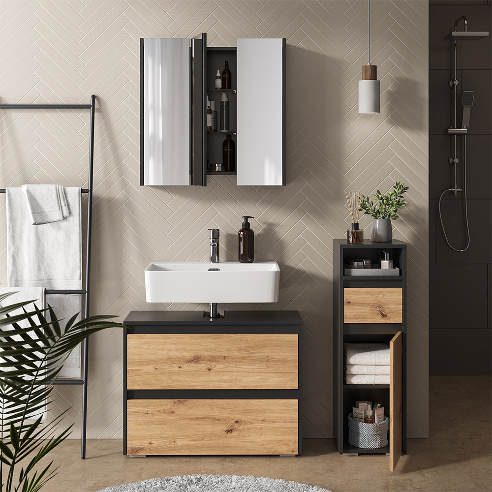 Vicco Set di mobili da bagno Antracite/Artisan 3 parti