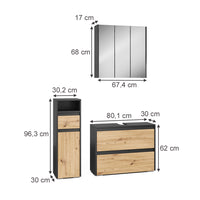 Vicco Set di mobili da bagno Antracite/Artisan 3 parti