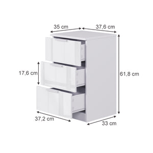 Vicco Comodino camera da letto Bianco lucido 37.6 x 61.8 cm con 3 cassetti