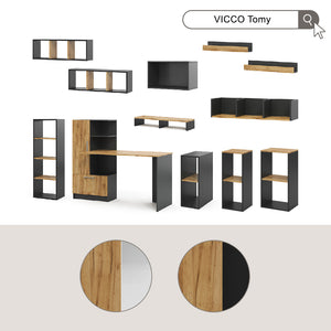 Vicco Libreria Antracite/quercia dorata 30 x 74 cm con 2 scomparti aperti