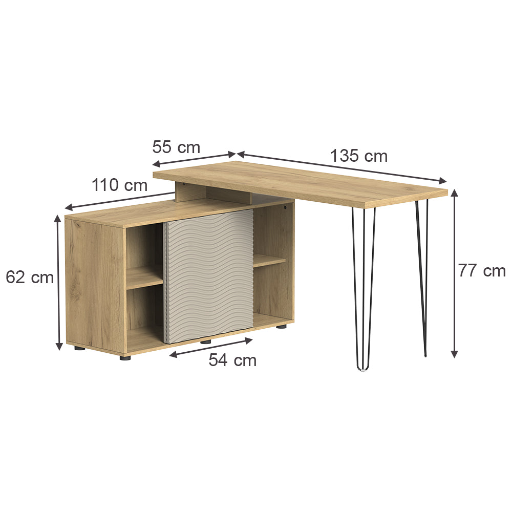 Vicco Scrivania angolare Cachemire 135 x 55 cm con schedario
