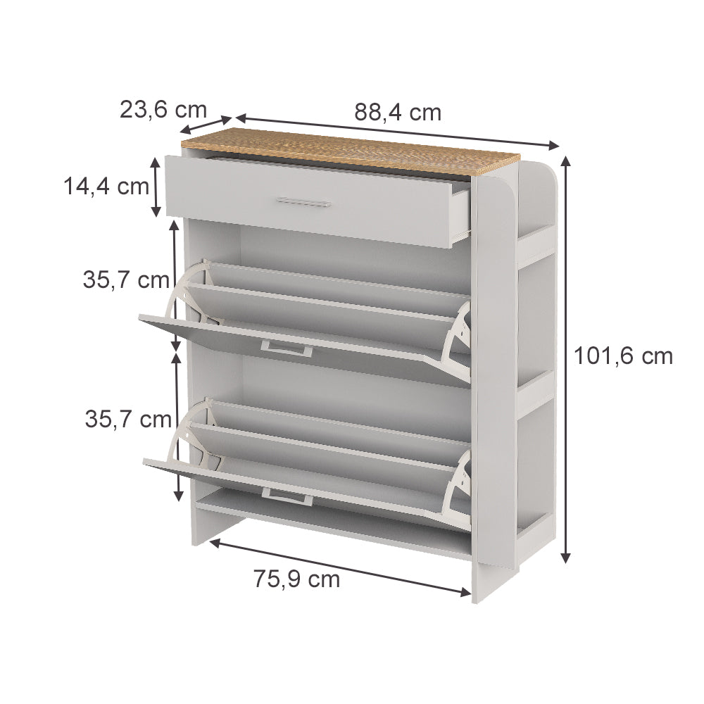 Vicco Mobile porta scarpe Bianco/quercia 88.4 x 101.6 cm Con scomparti aperti e chiusi