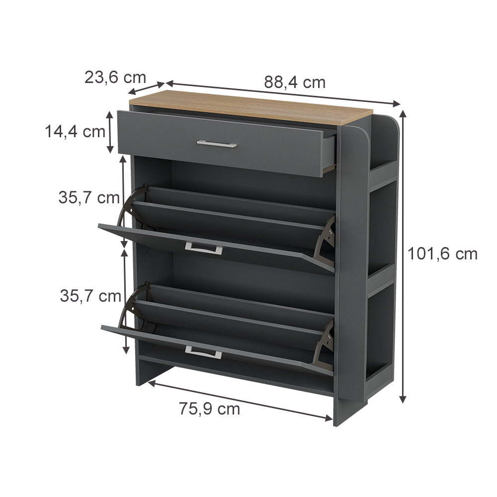 Vicco Mobile porta scarpe Antracite/quercia 88.4 x 101.6 cm Con scomparti aperti e chiusi