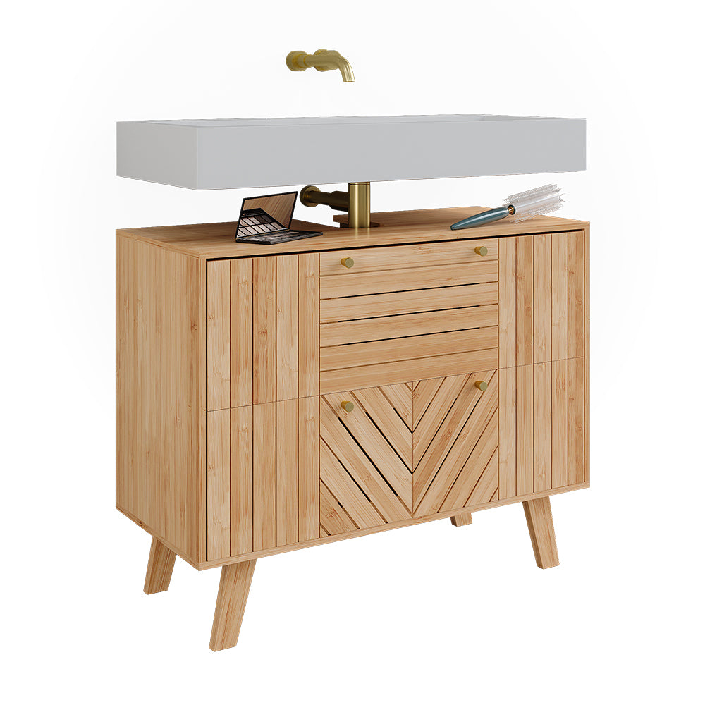 Vicco Mobile sottolavabo per bagno Bambù 80 x 65 cm con 2 cassetti